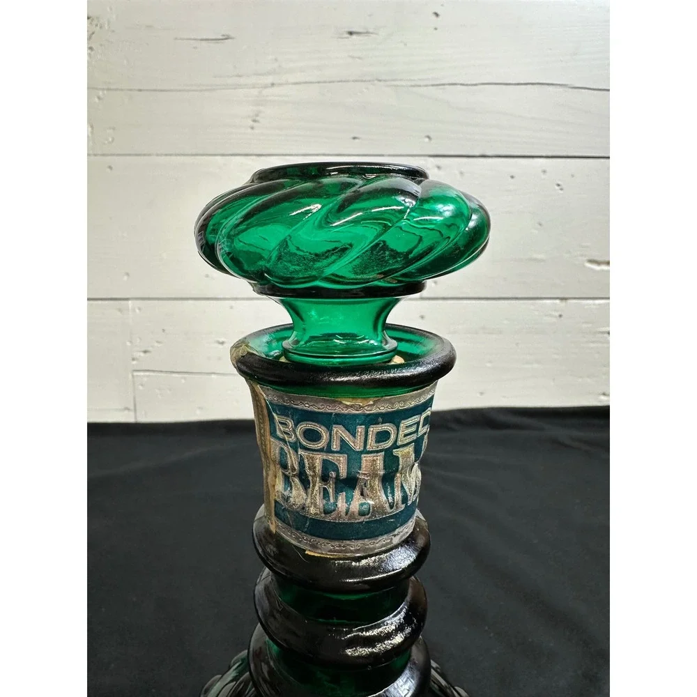 Vintage Jim Beam Emerald Green Glass Decanter Bonded Beam 8 Year Whiskey Bottle